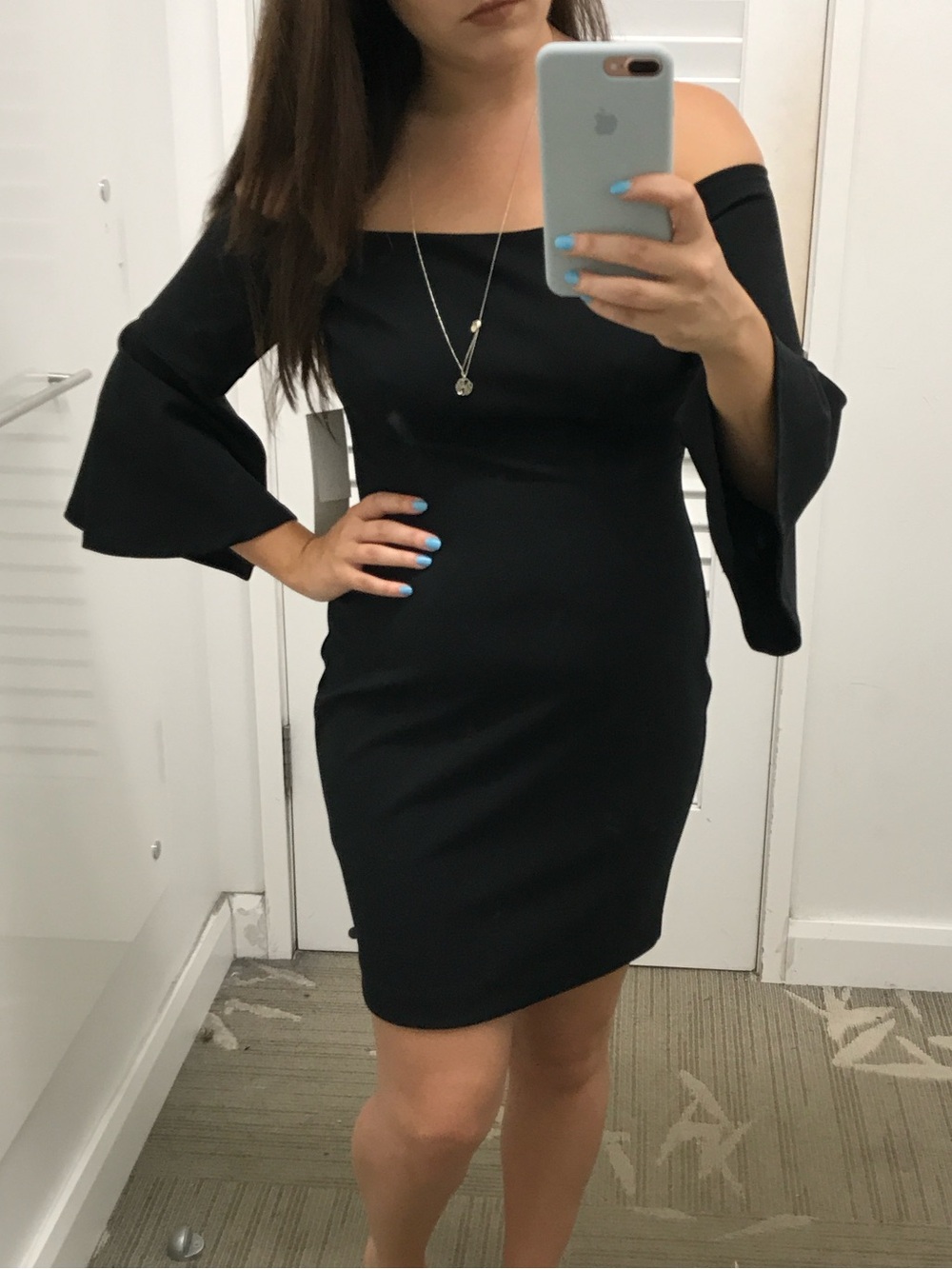 Cynthia Steffe Black Off-Shoulder Dress with Fluted Sleeves